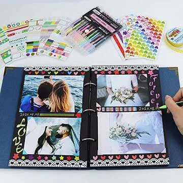 Vienrose DIY Scrapbook Photo Album Kit with Pens Tapes and Stickers 60 Pages Hardcover 8.3x10.5 Inches 3 Rings Removable Blank Paper Scrapbooking for Lover Friends Kids Wedding White