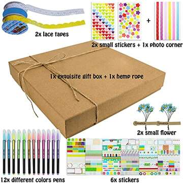 Vienrose DIY Scrapbook Photo Album Kit with Pens Tapes and Stickers 60 Pages Hardcover 8.3x10.5 Inches 3 Rings Removable Blank Paper Scrapbooking for Lover Friends Kids Wedding White