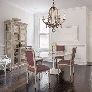 Lovedima Rustic Cottage Chic Sculpted Wooden Chandelier, 6-Light Vintage Pendant Chandelier Lighting Farmhouse Kitchen Ceiling Lamp Light Fixtures with Candle Shaped Light