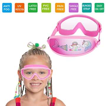 HYDROCOMFY 2PK Kids Goggles Age 4/5/6/7, Toddler Swimming Goggles, Mermaid/Dino Kids Goggles for Swi...