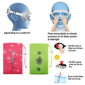 HYDROCOMFY 2PK Kids Goggles Age 4/5/6/7, Toddler Swimming Goggles, Mermaid/Dino Kids Goggles for Swimming 4-7