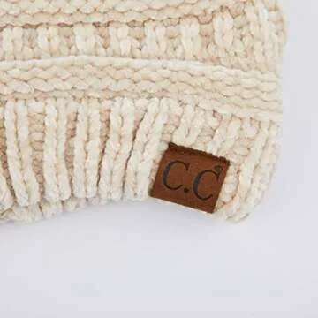 C.C Hatsandscarf Exclusives Cable Knit Beanie - Thick, Soft & Warm Chunky Beanie Hats (Chenille Beige)