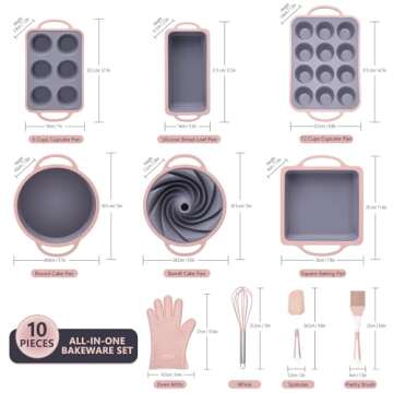 COOKSTYLE 10 in 1 Nonstick Silicone Bakeware Sets, Baking Pans Set, Baking Pan, Bundt Cake Pan, Brea...