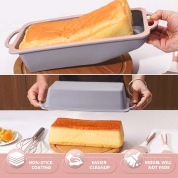 COOKSTYLE 10 in 1 Nonstick Silicone Bakeware Sets, Baking Pans Set, Baking Pan, Bundt Cake Pan, Bread Loaf Pan with Steel ring, Muffin Cups with Silicone Spatulas Pastry Brush Oven Mitts Whisk (Pink)