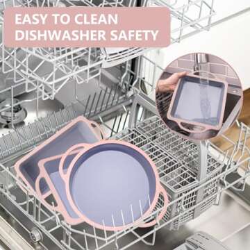 COOKSTYLE 10 in 1 Nonstick Silicone Bakeware Sets, Baking Pans Set, Baking Pan, Bundt Cake Pan, Bread Loaf Pan with Steel ring, Muffin Cups with Silicone Spatulas Pastry Brush Oven Mitts Whisk (Pink)