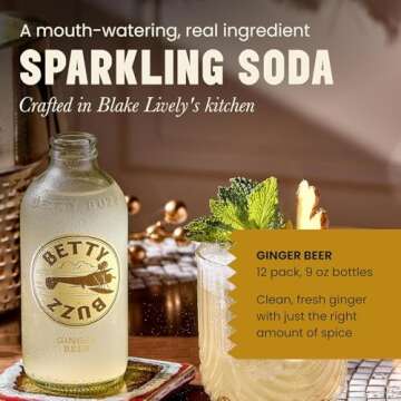 Betty Buzz Ginger Beer, Premium Sparkling Soda by Blake Lively (12 pack) | Natural Flavors & Sweeten...