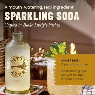 Betty Buzz Ginger Beer, Premium Sparkling Soda by Blake Lively (12 pack) | Natural Flavors & Sweeten...
