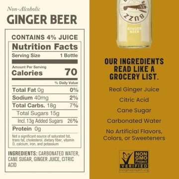 Betty Buzz Ginger Beer, Premium Sparkling Soda by Blake Lively (12 pack) | Natural Flavors & Sweeteners, Only Clean Ingredients