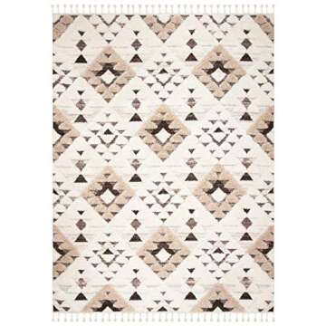 SAFAVIEH Moroccan Tassel Shag Area Rug - 9' x 12', Ivory & Brown for Cozy Living Spaces