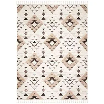 SAFAVIEH Moroccan Tassel Shag Area Rug - 9' x 12', Ivory & Brown for Cozy Living Spaces