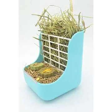 Hay Food Bin Feeder, Hay and Food Feeder Bowls Manger Rack for Rabbit Guinea Pig Chinchilla and Other Small Animals (Blue)