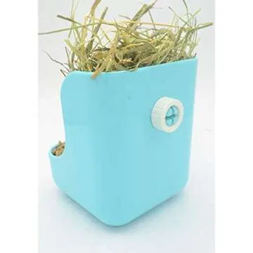 Hay Food Bin Feeder, Hay and Food Feeder Bowls Manger Rack for Rabbit Guinea Pig Chinchilla and Other Small Animals (Blue)