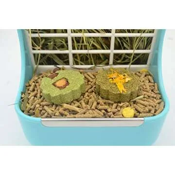 Hay Food Bin Feeder, Hay and Food Feeder Bowls Manger Rack for Rabbit Guinea Pig Chinchilla and Other Small Animals (Blue)