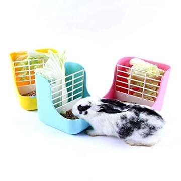Hay Food Bin Feeder, Hay and Food Feeder Bowls Manger Rack for Rabbit Guinea Pig Chinchilla and Other Small Animals (Blue)