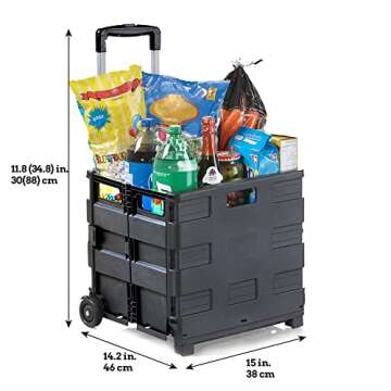 Inspired Living Ultra-Slim Rolling Collapsible Storage Pack-N-Roll Utility-carts, with Telescopic Ha...