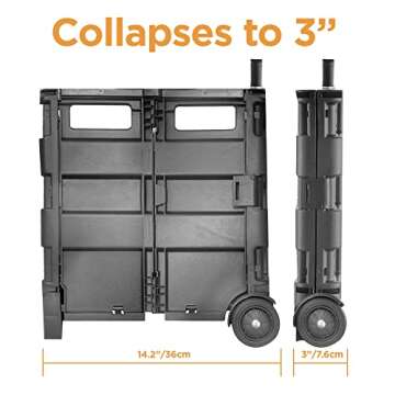 Inspired Living Ultra-Slim Rolling Collapsible Storage Pack-N-Roll Utility-carts, with Telescopic Handle, for Home, Garden, Shopping, Office, School use, Medium, Black