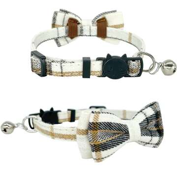 KUDES 2 Pack Cat Collars Set, Cat Collar Breakaway with Cute Bow Tie and Bell, Adjustable from 7.5-10.8 Inch, Soft and Comfortable for Kitten and Some Puppies