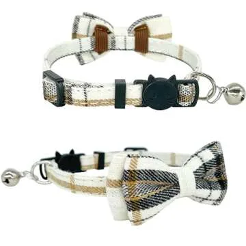 KUDES 2 Pack Cat Collars Set, Cat Collar Breakaway with Cute Bow Tie and Bell, Adjustable from 7.5-10.8 Inch, Soft and Comfortable for Kitten and Some Puppies
