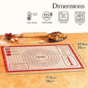 Kitzini Silicone Pastry Mat, Non Slip Baking Mat, BPA-Free Silicone Baking Sheet, Extra Large Silico...