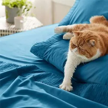 Bedsure Queen Sheet Set - 4 Pieces Soft Queen Size Sheets - Breathable & Cooling - Hotel Luxury - Easy Care Polyester Microfiber Bedding for Women, Men, Teal Blue