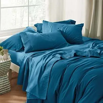 Bedsure Queen Sheet Set - 4 Pieces Soft Queen Size Sheets - Breathable & Cooling - Hotel Luxury - Easy Care Polyester Microfiber Bedding for Women, Men, Teal Blue