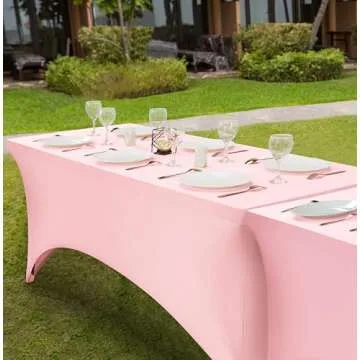 Utopia Kitchen 6FT Spandex Tablecloth [1 Pack, Pink] 200 GSM Stretch, Fitted, Washable and Wrinkle Resistant Table Cloth Rectangle Cover for Trade Shows, Wedding, Parties [72Lx30Wx30H Inch]