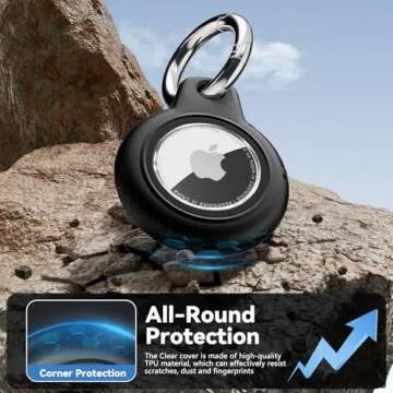 Wowwat Waterproof Airtag Holder with Apple Airtags Keychain, Hard PC Air Tag Case, Anti-Scratch and Shock Air tag Holder, Airtags Accessories for Apple Tag Holder, Cover for Dog,Car Key,Luggage-Black