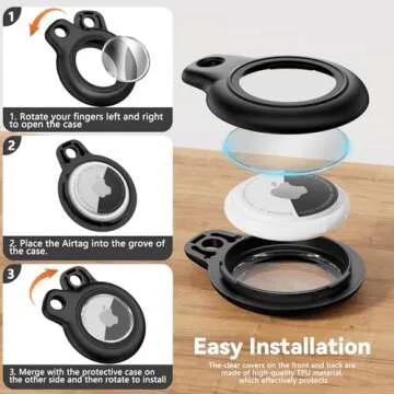 Wowwat Waterproof Airtag Holder with Apple Airtags Keychain, Hard PC Air Tag Case, Anti-Scratch and Shock Air tag Holder, Airtags Accessories for Apple Tag Holder, Cover for Dog,Car Key,Luggage-Black