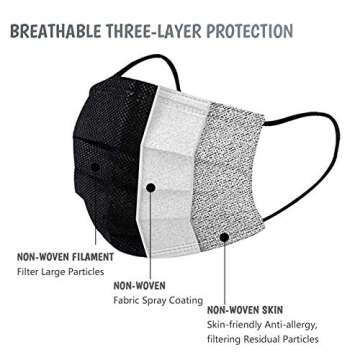 Taimu TM Kids Face Mask Black Disposable Kids Masks for Protection Breathable Black Face Masks Cute ...