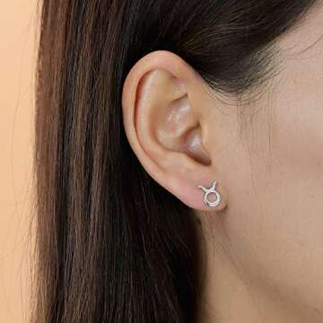 Boma Jewelry Sterling Silver Taurus Zodiac Sign Stud Earrings