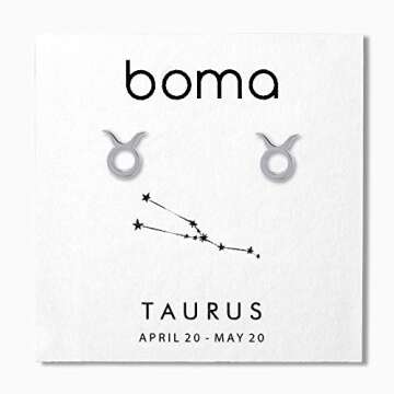 Boma Jewelry Sterling Silver Taurus Zodiac Sign Stud Earrings