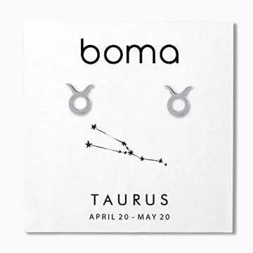 Boma Jewelry Sterling Silver Taurus Zodiac Sign Stud Earrings