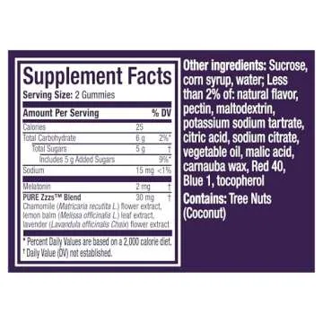 ZzzQuil Pure Zzzs Melatonin Gummies, Sleep Aid, Melatonin 2mg, with Chamomile & Lavender, Melatonin Sleep Gummies, Sleep Aids for Adults, Wildberry Vanilla Flavored, 48 Sleep Gummies