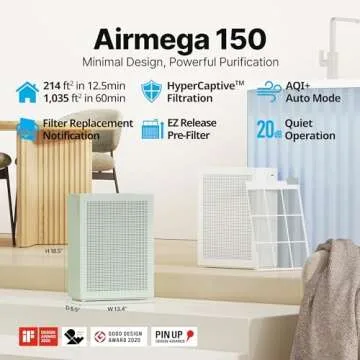 COWAY Air Purifiers for Home Bedroom up to 1,035ft² with Washable Filter, True HEPA Filter for Smoke, Pollen, Dander, Smell Air Purifier with Air Quality Monitor, Auto Mode, 3yr Warranty, 150, White