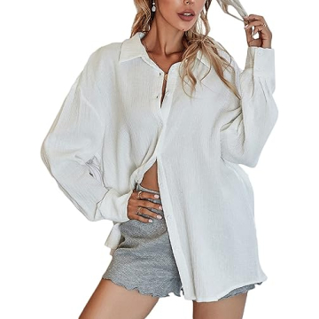 MakeMeChic Women's Oversized White Button Down Shirt
