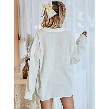 MakeMeChic Women's Oversized White Button Down Shirt