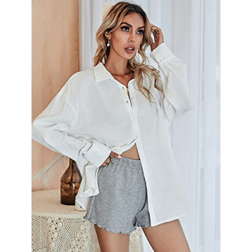 MakeMeChic Women's Oversized White Button Down Shirt
