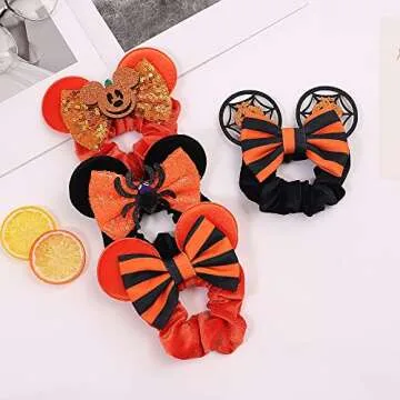 JIAHANG Halloween Mouse Ear Hair Scrunchies Set for All Ages