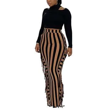 Stylish Women's High Waisted Tassel Maxi Skirt for Clubs