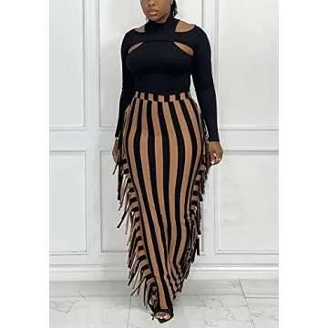 Stylish Women's High Waisted Tassel Maxi Skirt for Clubs