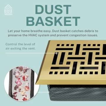 Home Intuition Basketweave Floor Vent Cover 4X10 Inch Floor Register with Mesh Cover Trap Heat and A...
