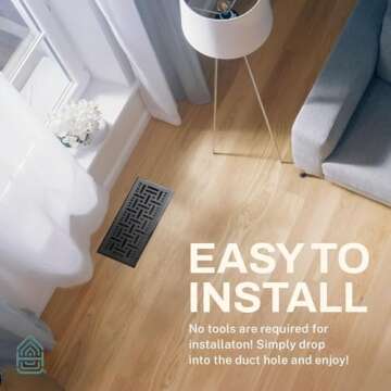 Home Intuition Basketweave Floor Vent Cover 4X10 Inch Floor Register with Mesh Cover Trap Heat and Air Walkable Metal Floor Vent for HVAC Duct, Polished Brass