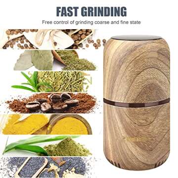 COOL KNIGHT Herb Grinder [large capacity/fast/Electric ]-Spice Herb Coffee Grinder with Pollen Catcher/- 7.5" (Wood grain)