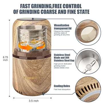 COOL KNIGHT Herb Grinder [large capacity/fast/Electric ]-Spice Herb Coffee Grinder with Pollen Catcher/- 7.5" (Wood grain)