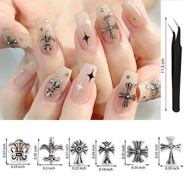 HZMM Silver Punk Heart Nail Charms, 120 Pcs, DIY Nail Art Decoration Accessories