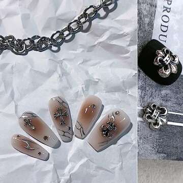 HZMM Silver Punk Heart Nail Charms, 120 Pcs, DIY Nail Art Decoration Accessories