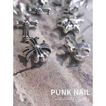 HZMM Silver Punk Heart Nail Charms, 120 Pcs, DIY Nail Art Decoration Accessories