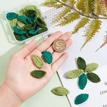 FINGERINSPIRE 30pcs Handmade Crocheted Leaves in 3 Color Crochet Green Leaf Handmade Crocheted Flowers Leaves Small Leaf Applique for Decorative Cardmaking Scrapbook Craft