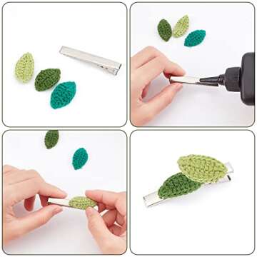 FINGERINSPIRE 30pcs Handmade Crocheted Leaves in 3 Color Crochet Green Leaf Handmade Crocheted Flowers Leaves Small Leaf Applique for Decorative Cardmaking Scrapbook Craft