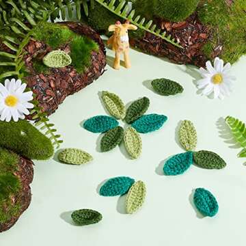 FINGERINSPIRE 30pcs Handmade Crocheted Leaves in 3 Color Crochet Green Leaf Handmade Crocheted Flowers Leaves Small Leaf Applique for Decorative Cardmaking Scrapbook Craft